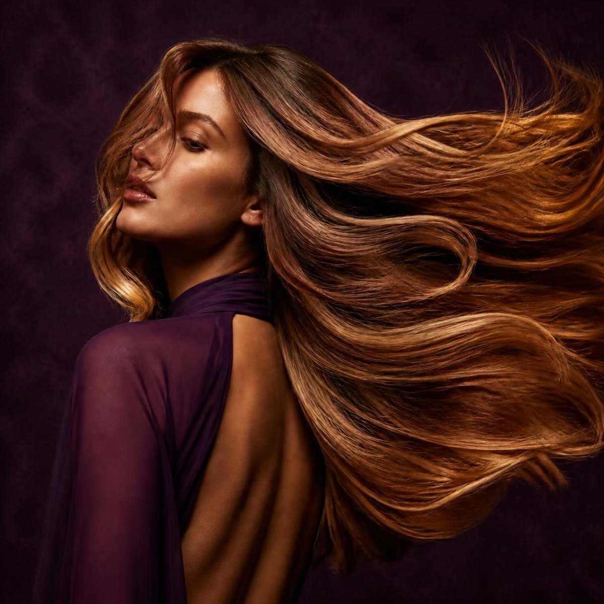 Long honey balayage mid-flip